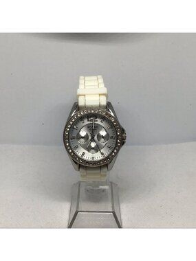 Fossil Riley ES2344 Womens Silvertone Pave Rhinestone Watch Silver Dial 37mm